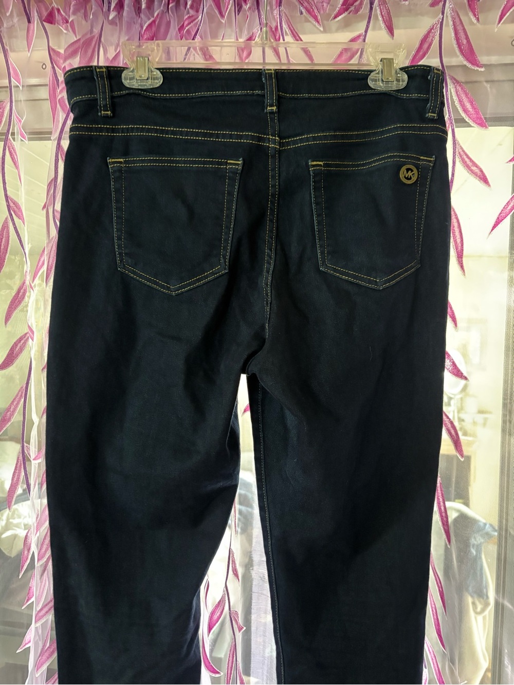 Michael Kors IZZY SKINNY Dark Wash Straight Jeans with Logo Accent